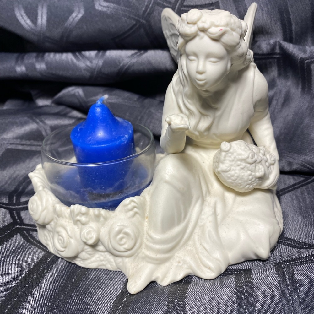 Partylite Ariana Fairy Angel Bisque Tealight Votive Candle Holder with Candle